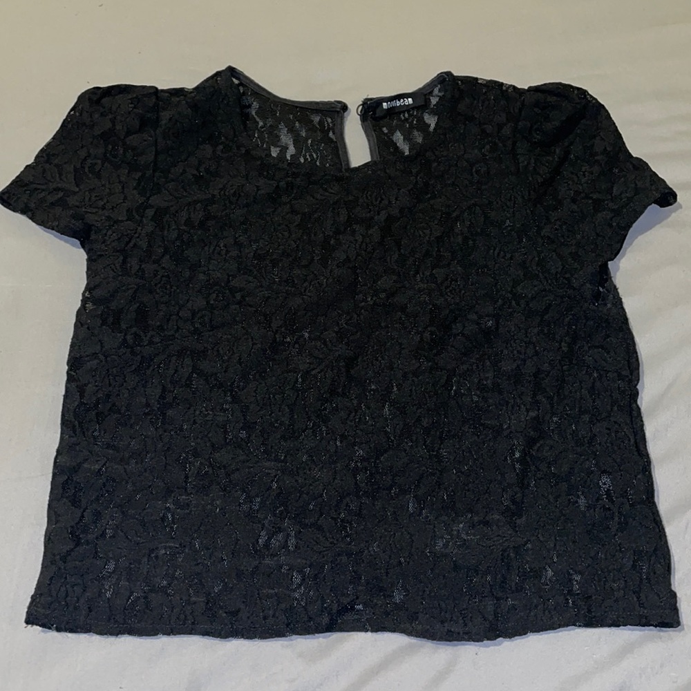 See through black lace crop top